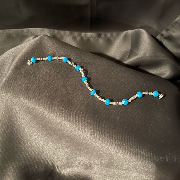 Blue & black glass beaded bracelet or anklet with silver accents. - Picture 2 of 3
